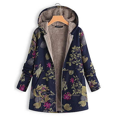 

Women's Geometric Winter Coat Regular Daily Long Sleeve Polyester Coat Tops Blue