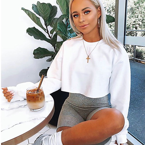 

Women's Cropped Sweatshirt Solid Colored Streetwear Basic Hoodies Sweatshirts White Black Yellow