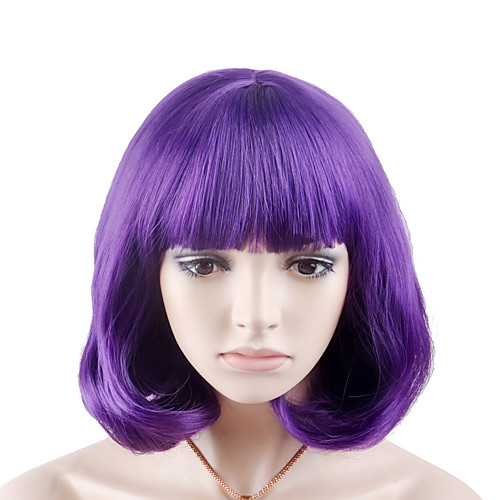 

Synthetic Wig Deep Wave Neat Bang Wig Short Purple Synthetic Hair 12 inch Women's Fashionable Design Women Purple