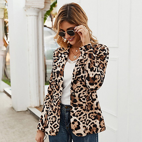 

Women's Blazer Leopard Print Polyester Coat Tops Brown