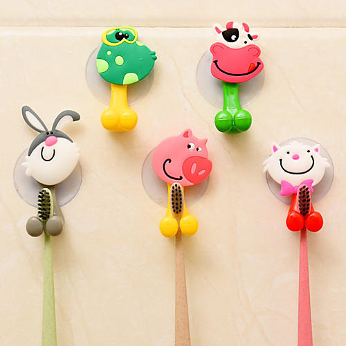 

4pcs Animal Cute Cartoon Suction Cup Toothbrush Holder Bathroom Accessories Set Wall Suction Holder Tool
