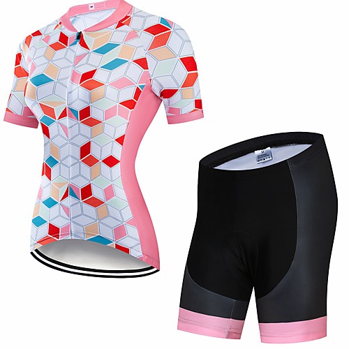 

CAWANFLY Women's Short Sleeve Cycling Jersey with Shorts Mint Green Geometic Bike Clothing Suit 3D Pad Quick Dry Winter Sports Spandex Lycra Geometic Mountain Bike MTB Road Bike Cycling Clothing