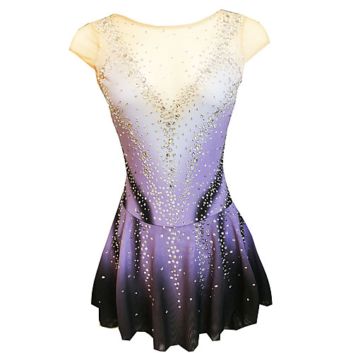 

21Grams Figure Skating Dress Women's Girls' Ice Skating Dress Purple Open Back Spandex Micro-elastic Training Skating Wear Classic Crystal / Rhinestone Sleeveless Ice Skating Figure Skating / Kids