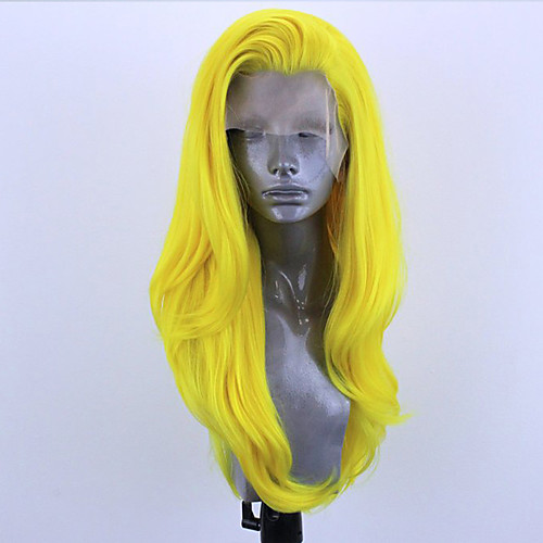 

Synthetic Lace Front Wig Wavy Side Part Lace Front Wig Long Yellow Synthetic Hair 18-26 inch Women's Adjustable Heat Resistant Party Blonde