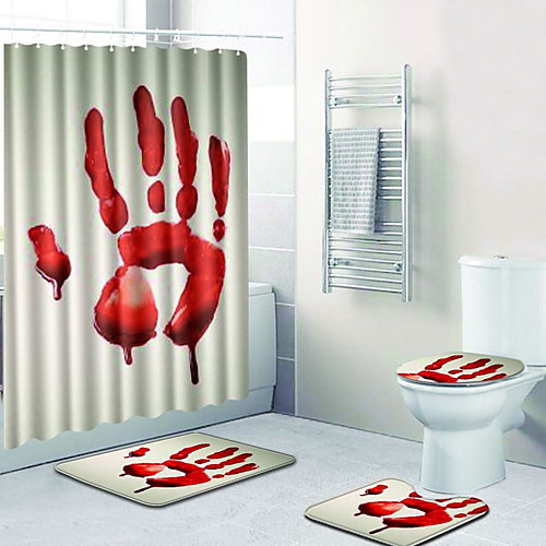 

4 Pcs Halloween Gothic Shower Curtain Sets with Rugs, Toilet Lid Cover, Contour Pad and Bath Mat Halloween Gothic Shower Curtain Polyester Waterproof