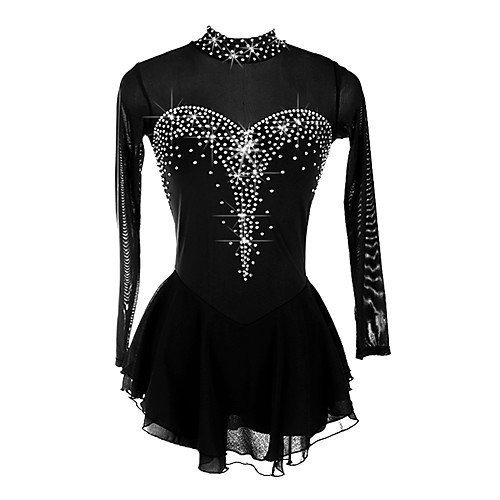 

Figure Skating Dress Women's Girls' Ice Skating Dress Black Stretchy Competition Skating Wear Handmade Classic Long Sleeve Ice Skating Figure Skating