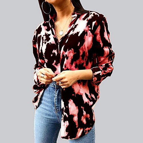 

Women's Geometric Shirt Daily Shirt Collar Blue / Purple / Red / Yellow / Khaki