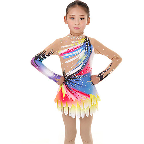 

Rhythmic Gymnastics Leotards Artistic Gymnastics Leotards Women's Girls' Leotard Blue Spandex High Elasticity Handmade Jeweled Diamond Look Long Sleeve Competition Ballet Dance Ice Skating Rhythmic