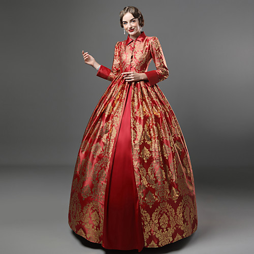 

Queen Elizabeth Vintage Rococo Victorian Dress Party Costume Masquerade Ball Gown Women's Lace Satin Cotton Costume Wine / YellowBlue / Purple Vintage Cosplay Party Prom Long Sleeve Long Length Ball