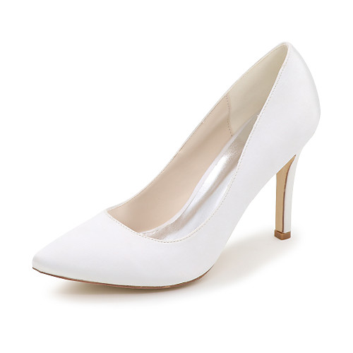 

Women's Wedding Shoes Stiletto Heel Pointed Toe Minimalism Wedding Party & Evening Satin Solid Colored White Black Purple