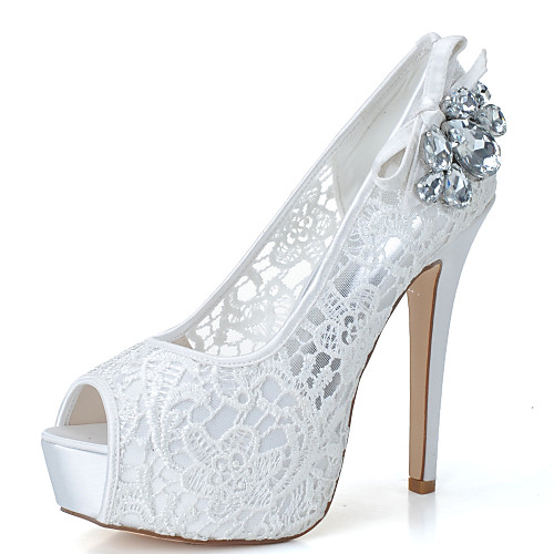 

Women's Wedding Shoes Stiletto Heel Peep Toe Wedding Pumps Minimalism Sweet Wedding Party & Evening Lace Rhinestone Bowknot Braided White Black Pink