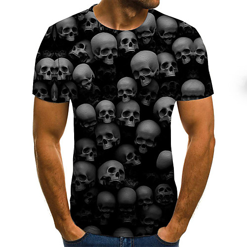 

Men's T shirt Color Block 3D Skull Plus Size Print Short Sleeve Going out Tops Streetwear Exaggerated Black