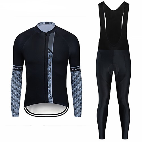 

CAWANFLY Men's Long Sleeve Cycling Jersey with Bib Tights Winter Lycra Black Geometic Bike Clothing Suit UV Resistant Quick Dry Sports Geometic Mountain Bike MTB Road Bike Cycling Clothing Apparel