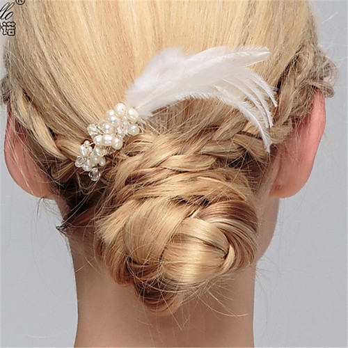 

Feather Hair Combs with Feather / Imitation Pearl 1 Piece Wedding Headpiece