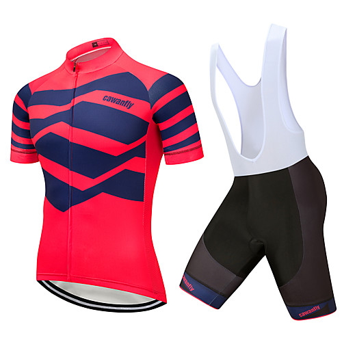 

CAWANFLY Men's Short Sleeve Cycling Jersey with Bib Shorts RedBlue Geometic Bike Clothing Suit 3D Pad Quick Dry Winter Sports Spandex Lycra Geometic Mountain Bike MTB Road Bike Cycling Clothing