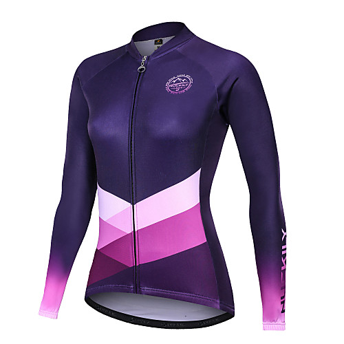 

Nuckily Women's Cycling Jersey Bike Motorcyle Clothing Winter Fleece Jersey Warm Sports Gradient Geometic Fleece Elastane Winter Purple Mountain Bike MTB Clothing Apparel Regular Fit Bike Wear