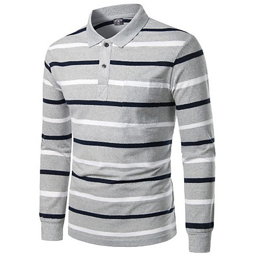 

Men's Striped Polo Daily Shirt Collar Red / Light gray / Long Sleeve
