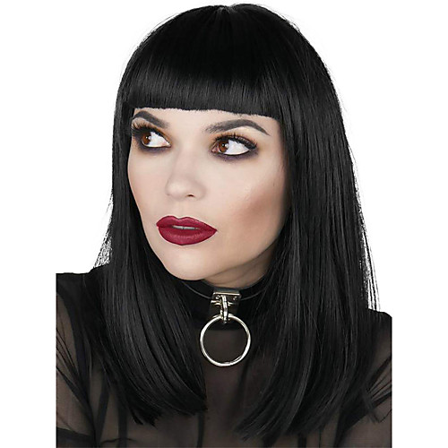 

Synthetic Lace Front Wig Straight Bob Neat Bang Lace Front Wig Short Natural Black #1B Synthetic Hair 10-14 inch Women's Adjustable Heat Resistant Party Black