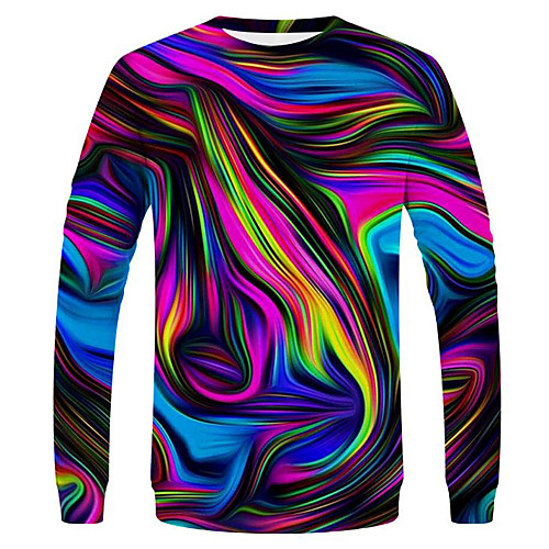 

Men's Abstract Graphic Print T-shirt Street chic Exaggerated Daily Holiday Round Neck Rainbow / Spring / Fall / Long Sleeve