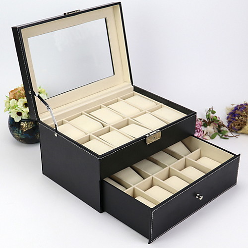 

Watch Box Organizer Pillow Case - 20 Slot Luxury Premium Display Cases With two layer , Lock for Men and Women Watch & Jewelry Large Holder Boxes Gift
