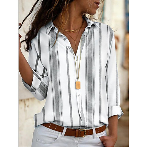 

Women's Striped Shirt Daily Shirt Collar Blue / Red / Yellow / Gray