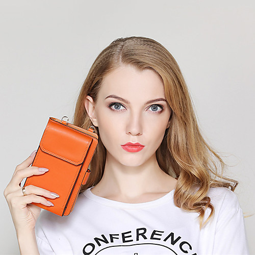 

Women's Zipper PU Mobile Phone Bag Solid Color Orange / Green / Black / Fall & Winter