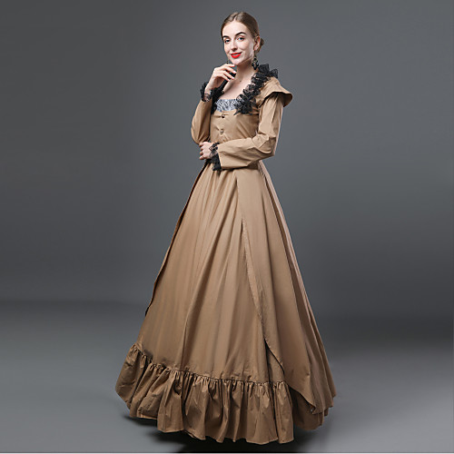

Princess Gothic Lolita Dress Classic Lolita Dress Rococo Elegant Victorian Lace Women's Dress Cosplay Brown Floral Cap Sleeve Long Sleeve Long Length Halloween Costumes