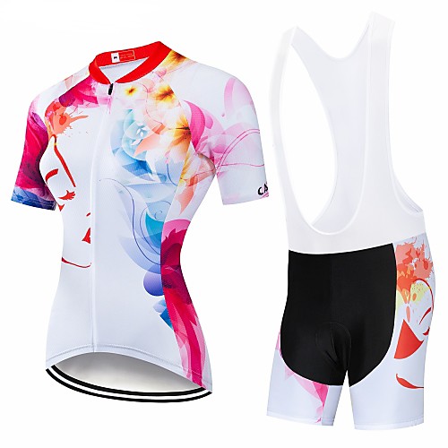 

CAWANFLY Women's Short Sleeve Cycling Jersey with Bib Shorts Red / White Floral Botanical Bike Clothing Suit 3D Pad Quick Dry Winter Sports Spandex Lycra Floral Botanical Mountain Bike MTB Road Bike