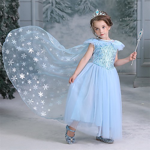 

Princess Elsa Dress Flower Girl Dress Girls' Movie Cosplay A-Line Slip Vacation Dress Halloween Blue Dress Halloween