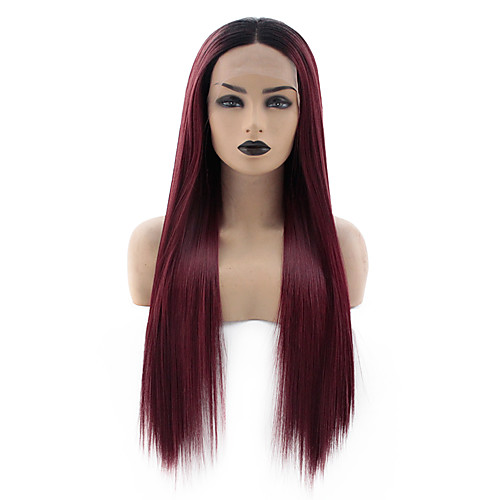 

Synthetic Lace Front Wig Straight Gaga Middle Part Lace Front Wig Ombre Long Black / Dark Wine Synthetic Hair 22-26 inch Women's Heat Resistant Color Gradient Dark Roots Ombre / Glueless