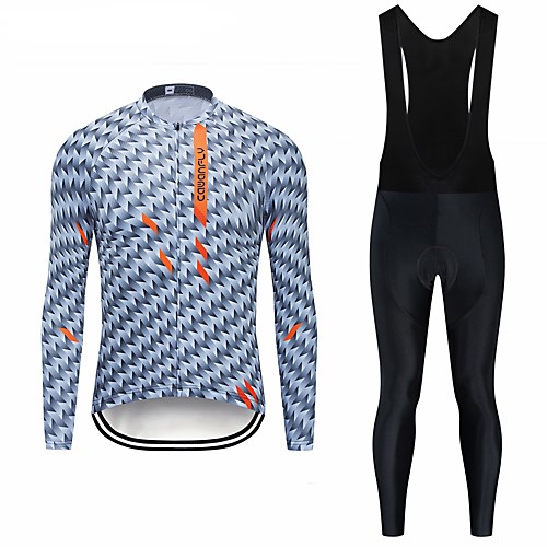 

CAWANFLY Men's Long Sleeve Cycling Jersey with Bib Tights Winter Lycra Grey Plaid Checkered Bike Clothing Suit UV Resistant Quick Dry Sports Plaid Checkered Mountain Bike MTB Road Bike Cycling