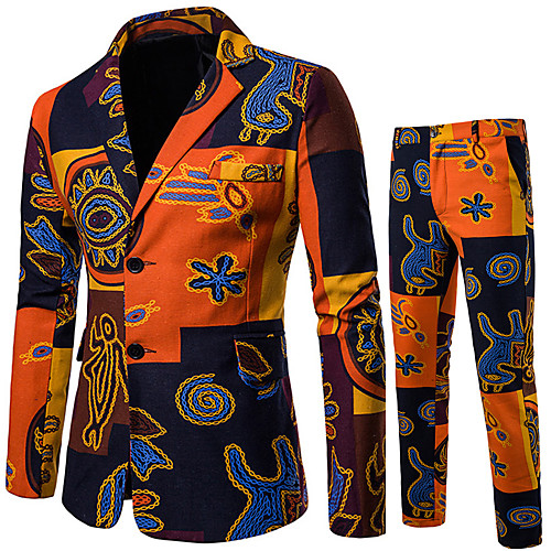 

Men's Suits, Geometric / Color Block / Rainbow Notch Lapel Linen / Polyester Rainbow