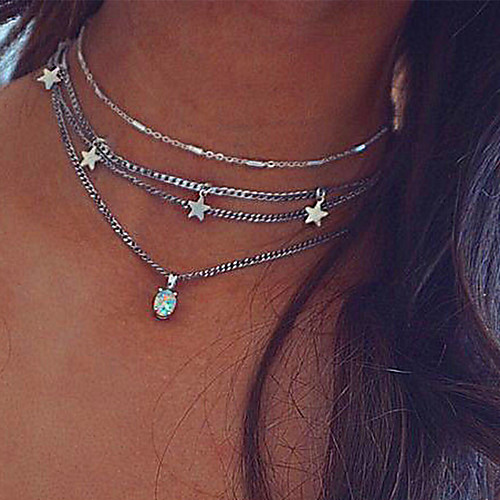 

Women's Pendant Necklace Necklace Layered Star Simple Classic Vintage Trendy Chrome Silver 39.5 cm Necklace Jewelry 1pc For Daily Holiday School Street Festival / Layered Necklace