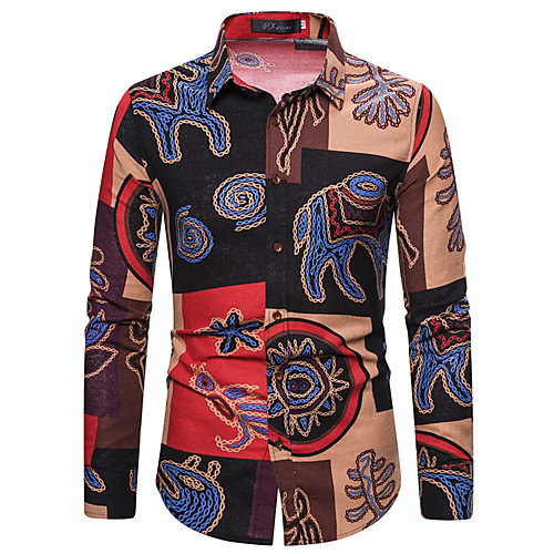 

Men's Geometric Galaxy Print Shirt - Linen Boho Party Gray / Long Sleeve