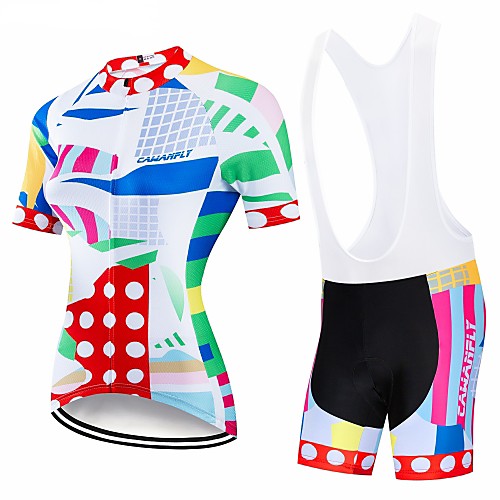 

CAWANFLY Women's Short Sleeve Cycling Jersey with Bib Shorts Red and White Geometic Novelty Bike Clothing Suit 3D Pad Quick Dry Winter Sports Spandex Lycra Geometic Mountain Bike MTB Road Bike Cycling