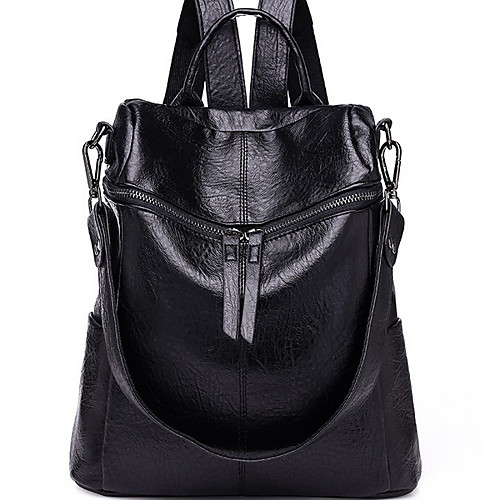 

Adjustable PU Zipper Commuter Backpack Solid Color Daily Black / Brown