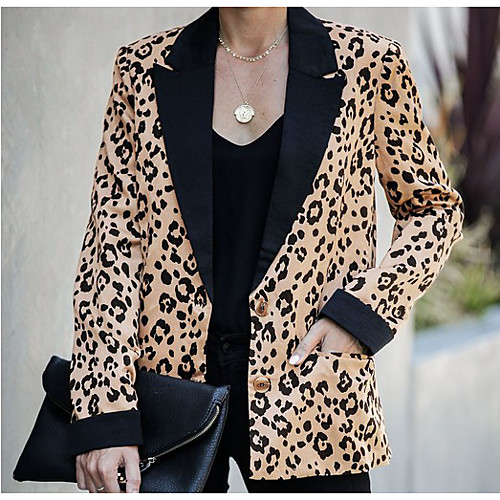 

Women's Blazer Brown Leopard Print Polyester Coat Tops