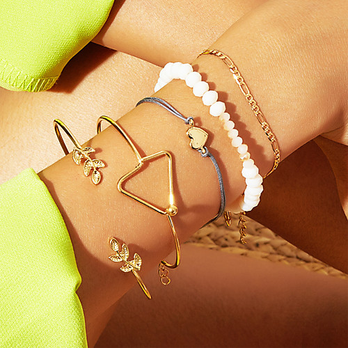

5pcs Women's Classic Leaf Heart Ethnic Fashion Alloy Bracelet Jewelry Gold For Gift Daily Work