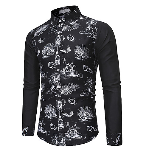 

Men's Shirt Other Prints Plants Print Long Sleeve Casual Tops Basic Casual Black