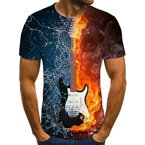 

Men's Plus Size 3D Graphic Print T-shirt Street chic Exaggerated Daily Holiday Round Neck Orange / Short Sleeve
