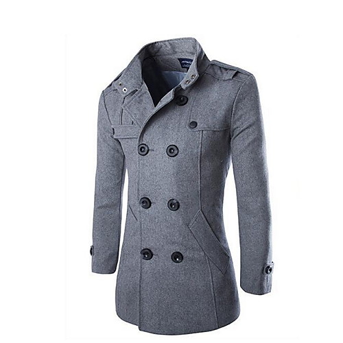 

Men's Daily Long Trench Coat, Solid Colored Stand Long Sleeve Polyester Black / Light gray / Dark Gray