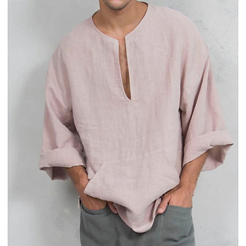 

Men's Graphic Solid Colored T-shirt Daily V Neck White / Blushing Pink / Navy Blue / Long Sleeve