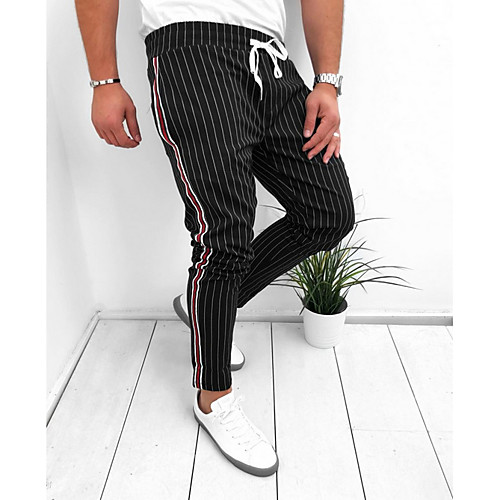 

Men's Street chic Chinos Pants - Striped Drawstring Black Navy Blue Gray US32 / UK32 / EU40 / US36 / UK36 / EU44