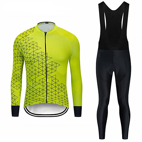 

CAWANFLY Men's Long Sleeve Cycling Jersey with Bib Tights Winter Lycra Green / Yellow Bike Clothing Suit UV Resistant Quick Dry Sports Mountain Bike MTB Road Bike Cycling Clothing Apparel / Advanced