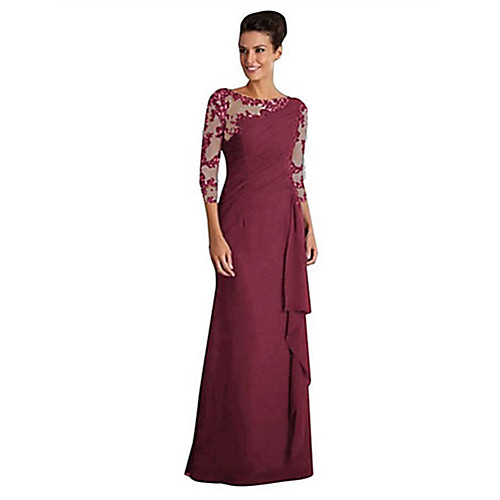 

Women's Maxi A Line Dress - Half Sleeve Solid Colored Lace Patchwork Lace Trims Elegant Sophisticated Wine Black Blue Purple S M L XL XXL