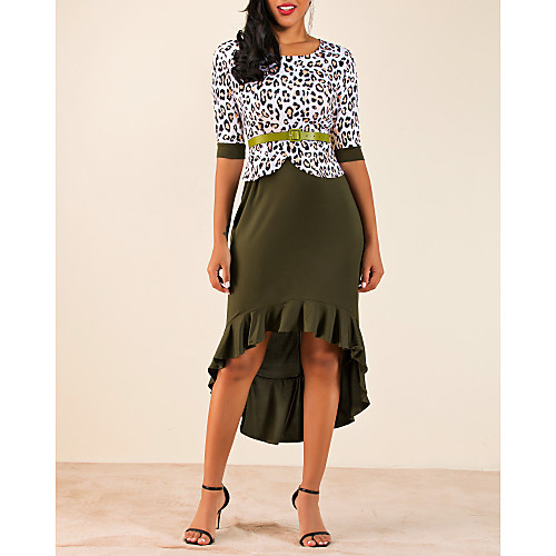 

Women's Two Piece Dress Midi Dress Purple Red Green Half Sleeve Leopard Round Neck S M L XL XXL 3XL 4XL 5XL