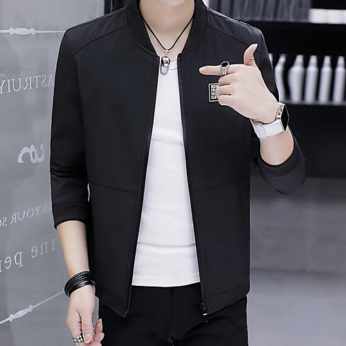 

Men's Solid Colored Spring & Fall Jacket Regular Daily Long Sleeve Polyester Coat Tops Black