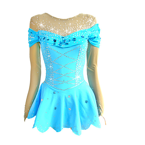 

Figure Skating Dress Women's Girls' Ice Skating Dress Blue Stretchy Competition Skating Wear Handmade Classic Long Sleeve Ice Skating Figure Skating