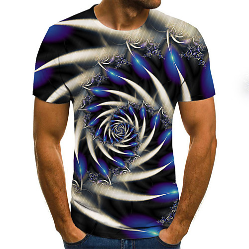 

Men's T shirt Geometric 3D Plus Size Print Short Sleeve Daily Tops Basic Streetwear Blue