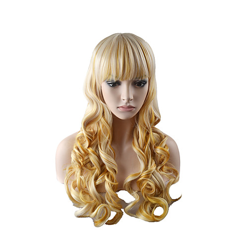 

Synthetic Wig Body Wave Layered Haircut Neat Bang Wig Blonde Long Light golden Synthetic Hair 24 inch Women's Fashionable Design Women Blonde